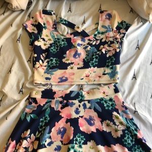 2 piece crop top and skirt set